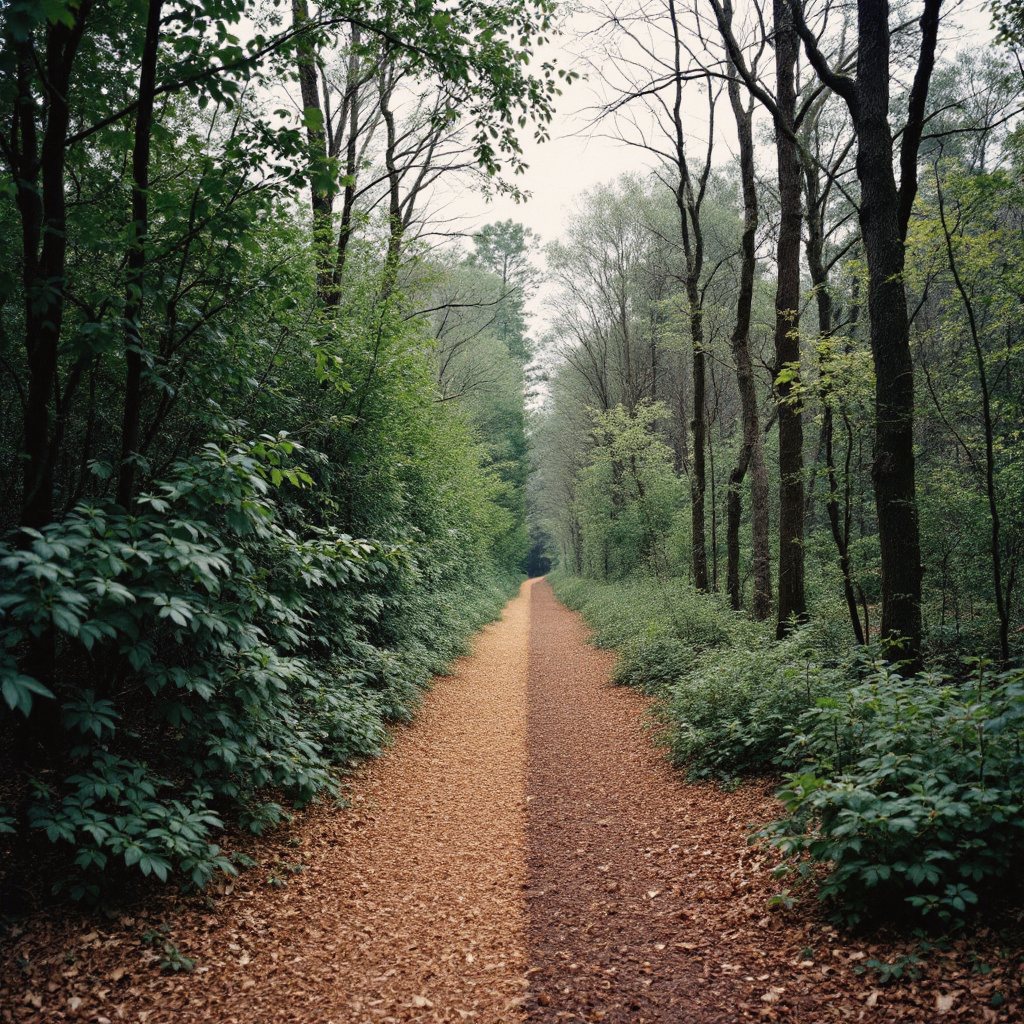 Half-cleared woods showing thicket beside clean walkable ground