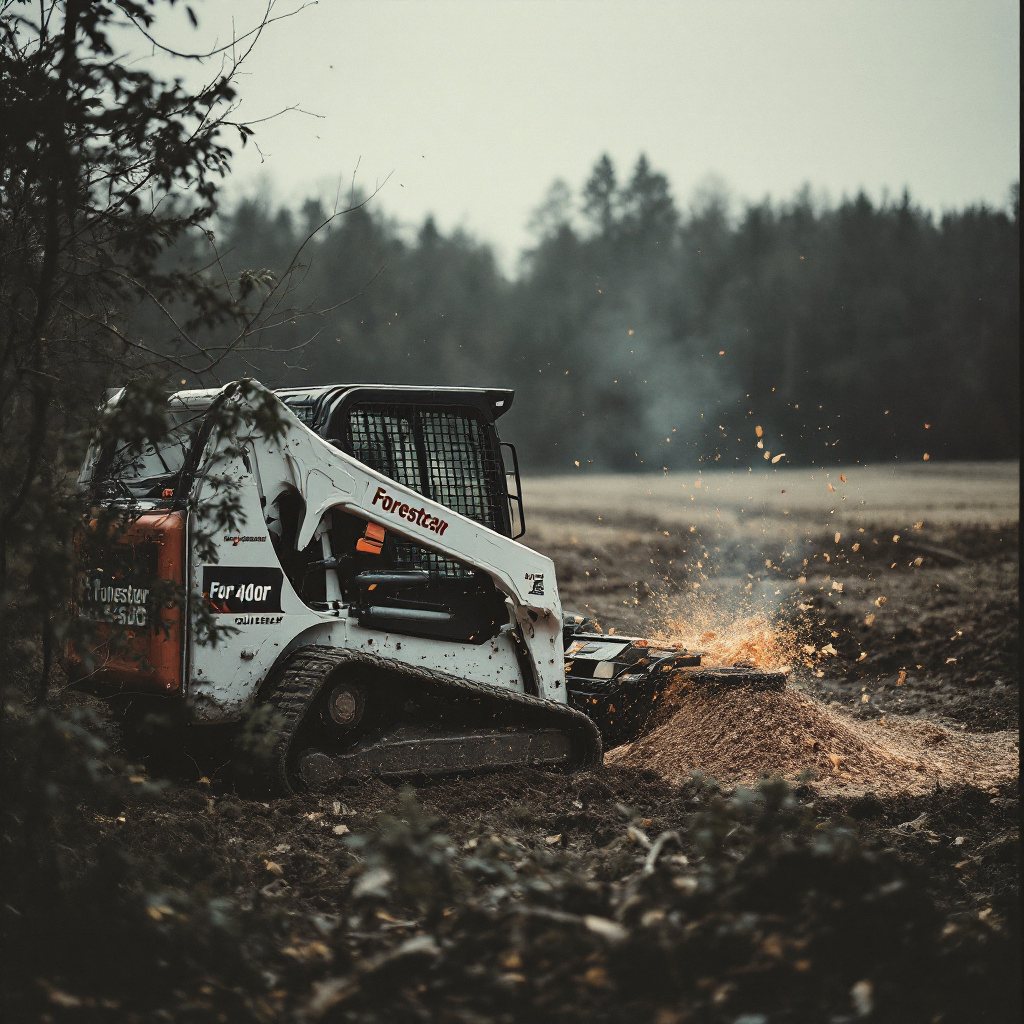 Forestry mulcher clearing dense brush on Indiana acreage